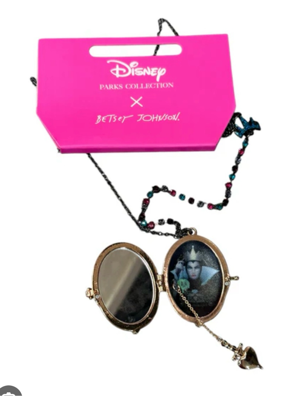 Betsey Johnson Disney Evil Queen Locket Necklace in Pink and Black
